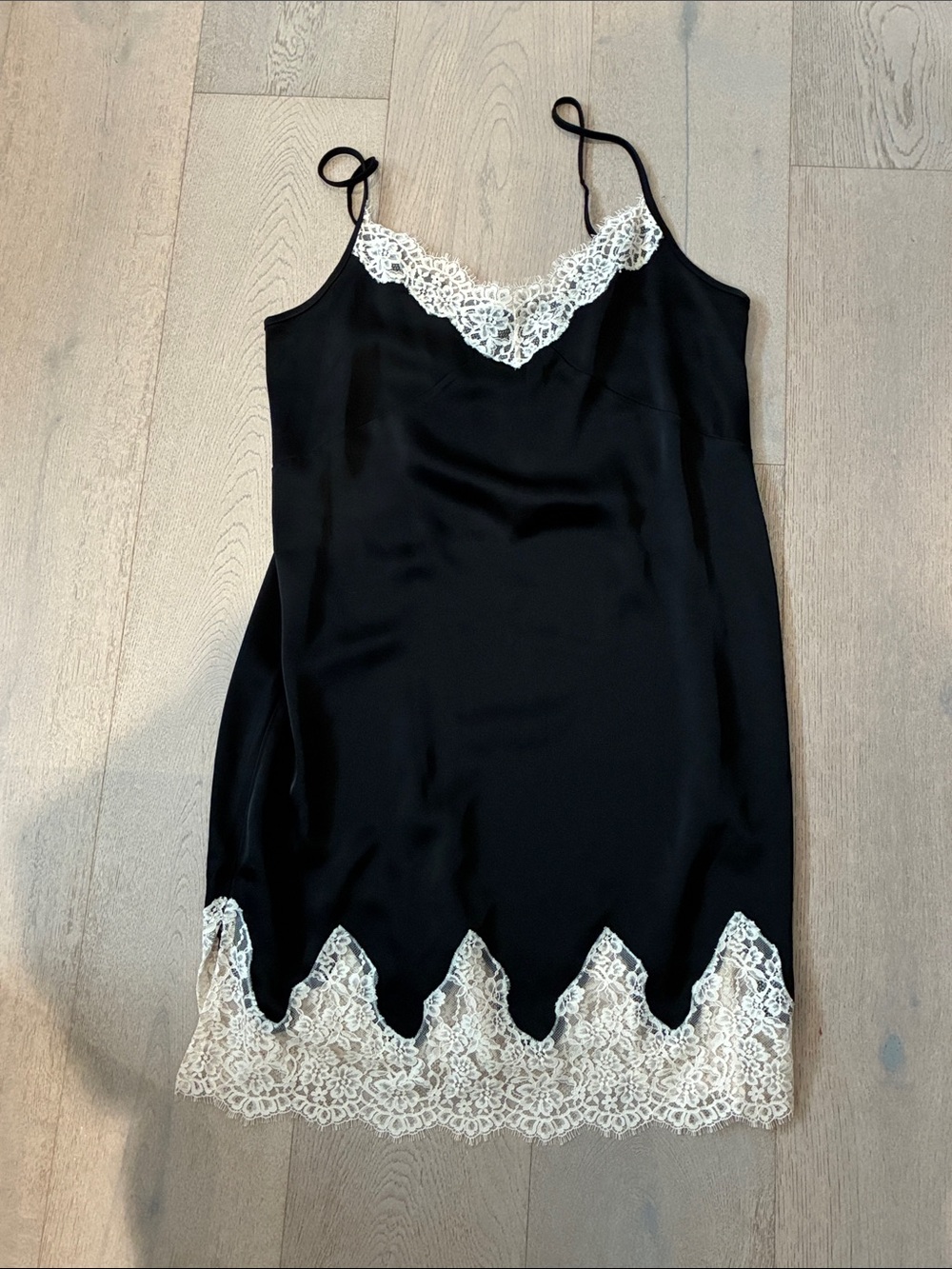 Aritzia - NWT - Black Slip Dress with Off-White Lace Trim - Women's